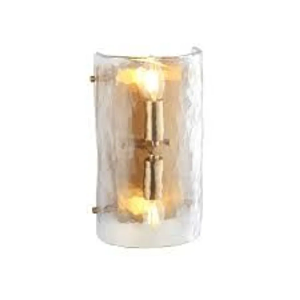 BOXED ENDON LIGHTING KELLER BRUSHED AGED BRASS & HANDMADE TEXTURED GLASS DIMMABLE 2LT WALL LIGHT