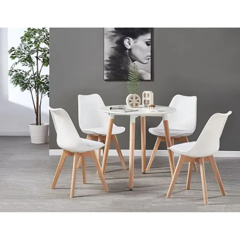 BOXED VERANO 4 PERSON DINING SET - SET OF 4 FAUX LEATHER CUSHION PADDED DINING CHAIRS FOR DINING ROOM - WHITE (BOX 2 OF 2 ONLY, NO TABLE)