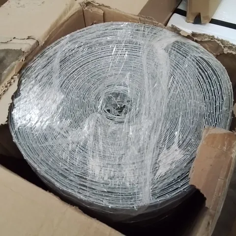 BOX CONTAINING LARGE ROLL OF METAL FENCING/CHICKEN WIRE