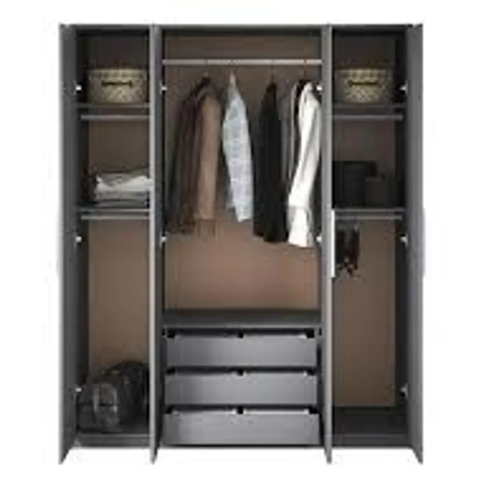 BOXED PRAGUE 4-DOOR WARDROBE WITH MIRRORS IN BLACK ASH (5 BOXES)