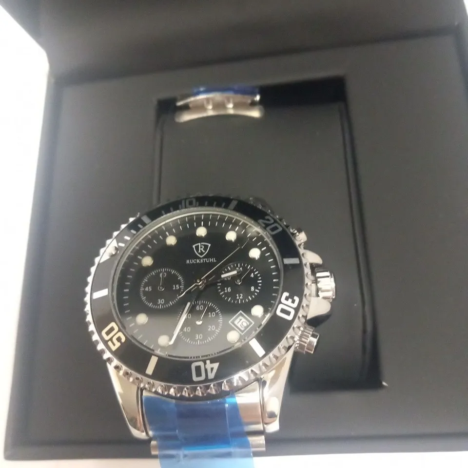 MENS RUCKSTUHL CHRONOGRAPH 8829 WATCH – BLACK DIAL - STAINLESS STEEL STRAP – 3ATM WATER RESISTANT – DATE FUNCTION