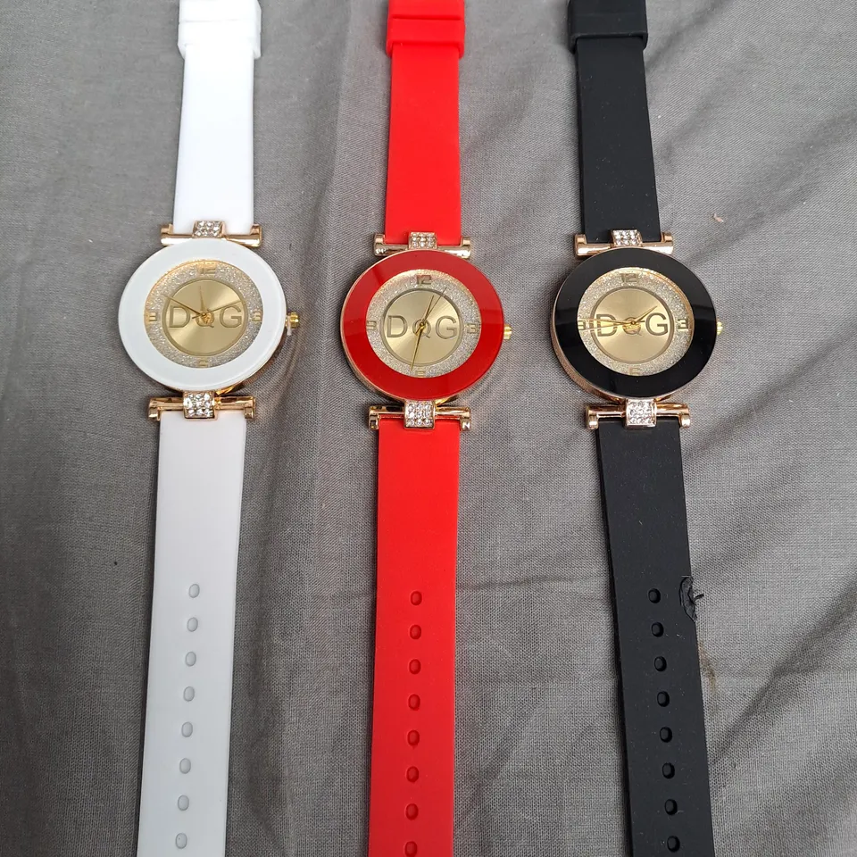 3 X DQG WATCHES TO INCLUDE RED, WHITE & BLACK