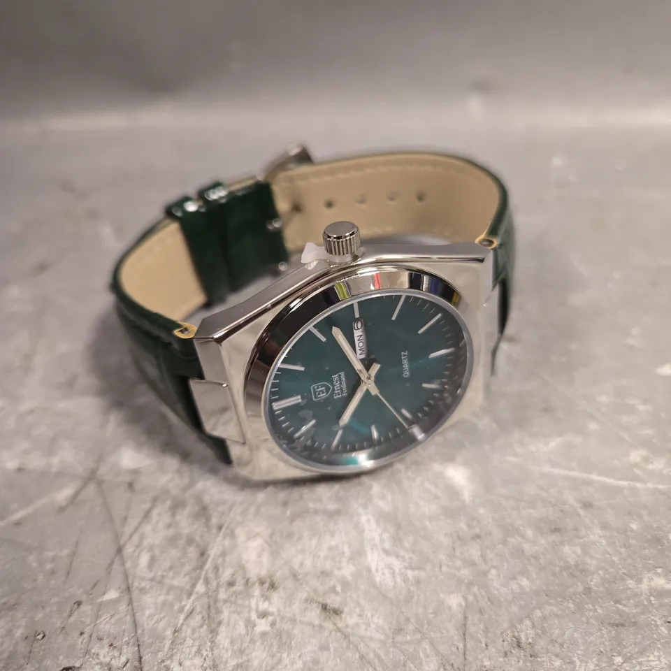 MENS ERNEST FERDINAND WATCH – DAY DATE CALENDAR DIAL – LEATHER STRAP 