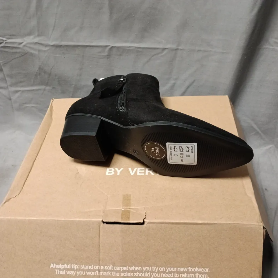 VERY WOMEN'S BLACK SUEDE ANKLE BOOT WITH SIDE ZIP – UK SIZE 4 WIDE FIT BOXED