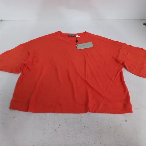 MINT VELVET ORANGE LINEN BLEND T-SHIRT IN ORANGE - LRG