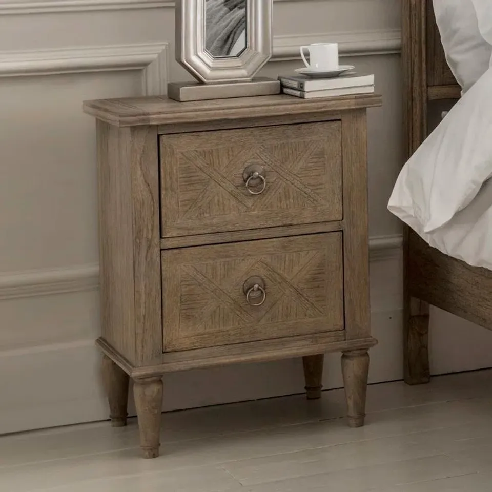 BOXED MANDIE SOLID WOOD 2-DRAWER BEDSIDE TABLE (1 BOX)