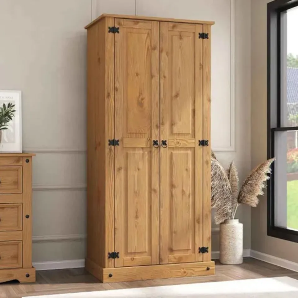 BOXED CORONA 2 DOOR WARDROBE (FLAT TOP) - DISTRESSED WAXED PINE (1 BOX)