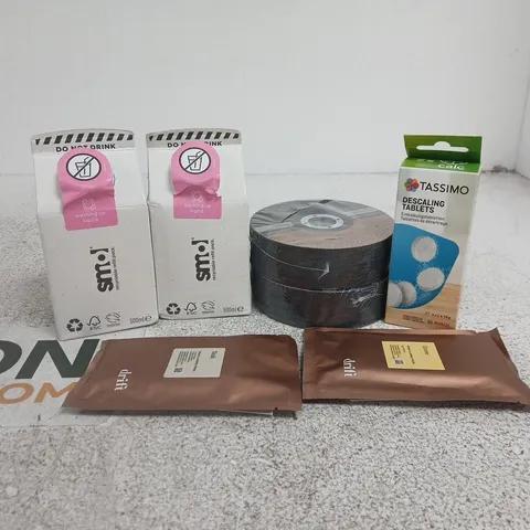TOTE OF APPROXIMATELY 20 ASSORTED ITEMS TO INCLUDE DRIFT CAR FRESHENER, SMOL WASHING UP LIQUID, TASSIMO DECALING TABLETS ETC