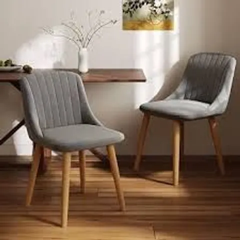 BOXED DINING CHAIRS POLYESTER KITCHEN CHAIR UPHOLSTERED CHAIR FOR LIVING ROOM WITH WOOD LEGS, LIGHT GREY (1 BOX)