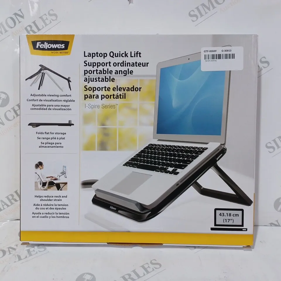 BOXED FELLOWES I-SPIRE SERIES LAPTOP QUICK LIFT STAND IN BLACK