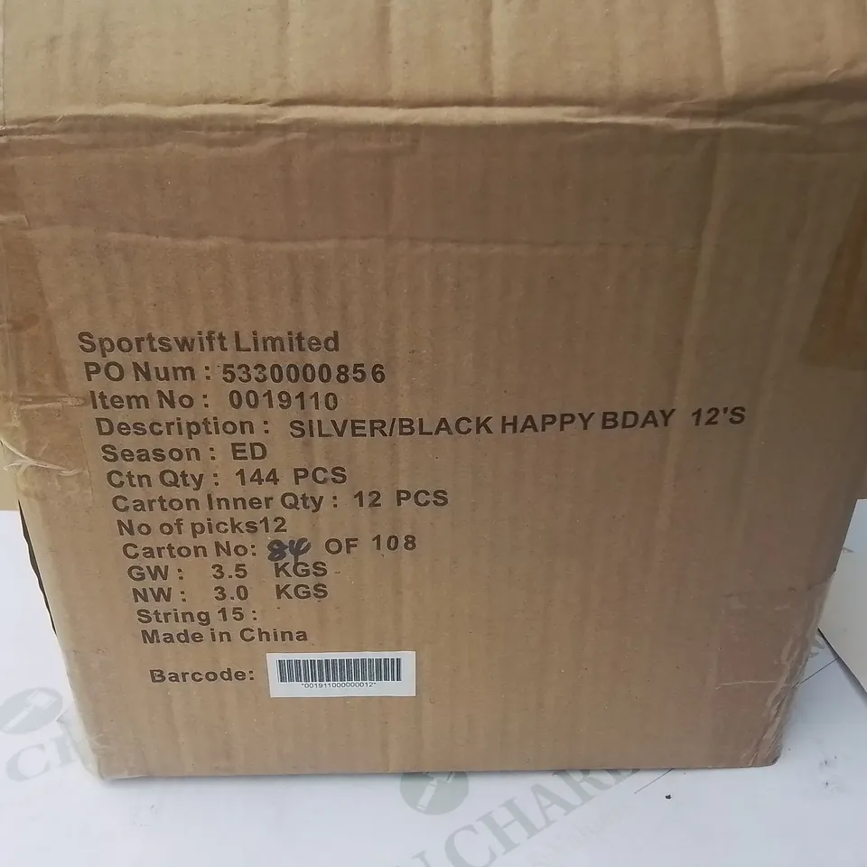 LOT OF 5 BOXES OF BRAND NEW SILVER/BLACK HAPPY BIRTHDAY CONFETTI  - 144 PIECES PER BOX / TOTAL 720