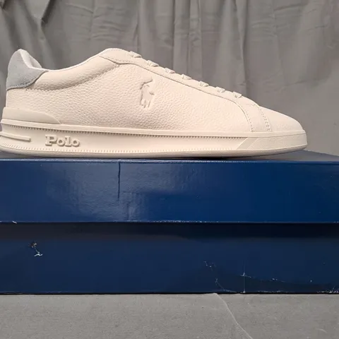 BOXED PAIR OF RALPH LAUREN POLO SHOES IN OFF WHITE UK SIZE 8