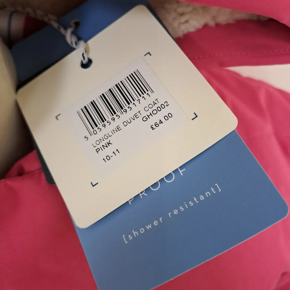 CREW CLOTHING KIDS LONGLINE DUVET COAT IN PINK - 10/11