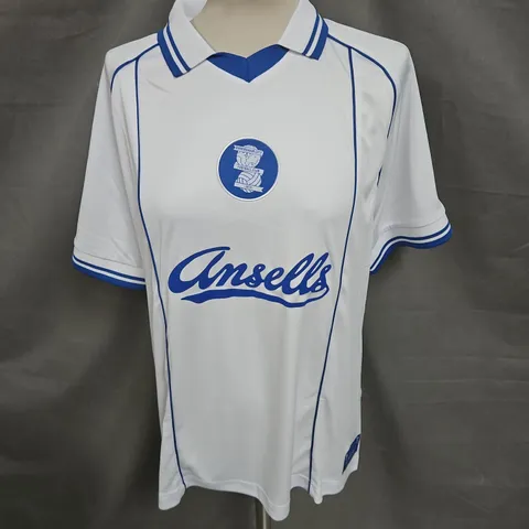 PATRICK BIRMINGHAM CITY FC RETRO ANSELLS 84-85 AWAY SHIRT IN WHITE/BLUE SIZE L