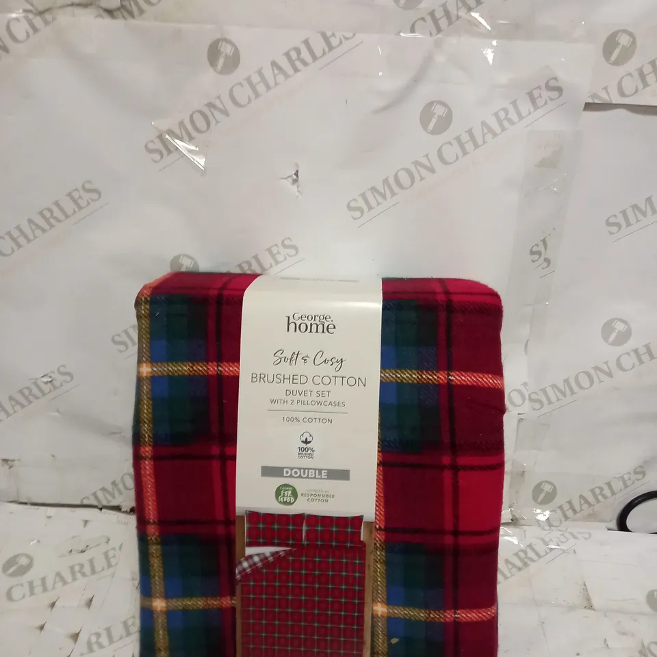 BRAND NEW LOT 3 RED TARTAN BRUSHED COTTON REVERSIBLE DUVET SET - DOUBLE 