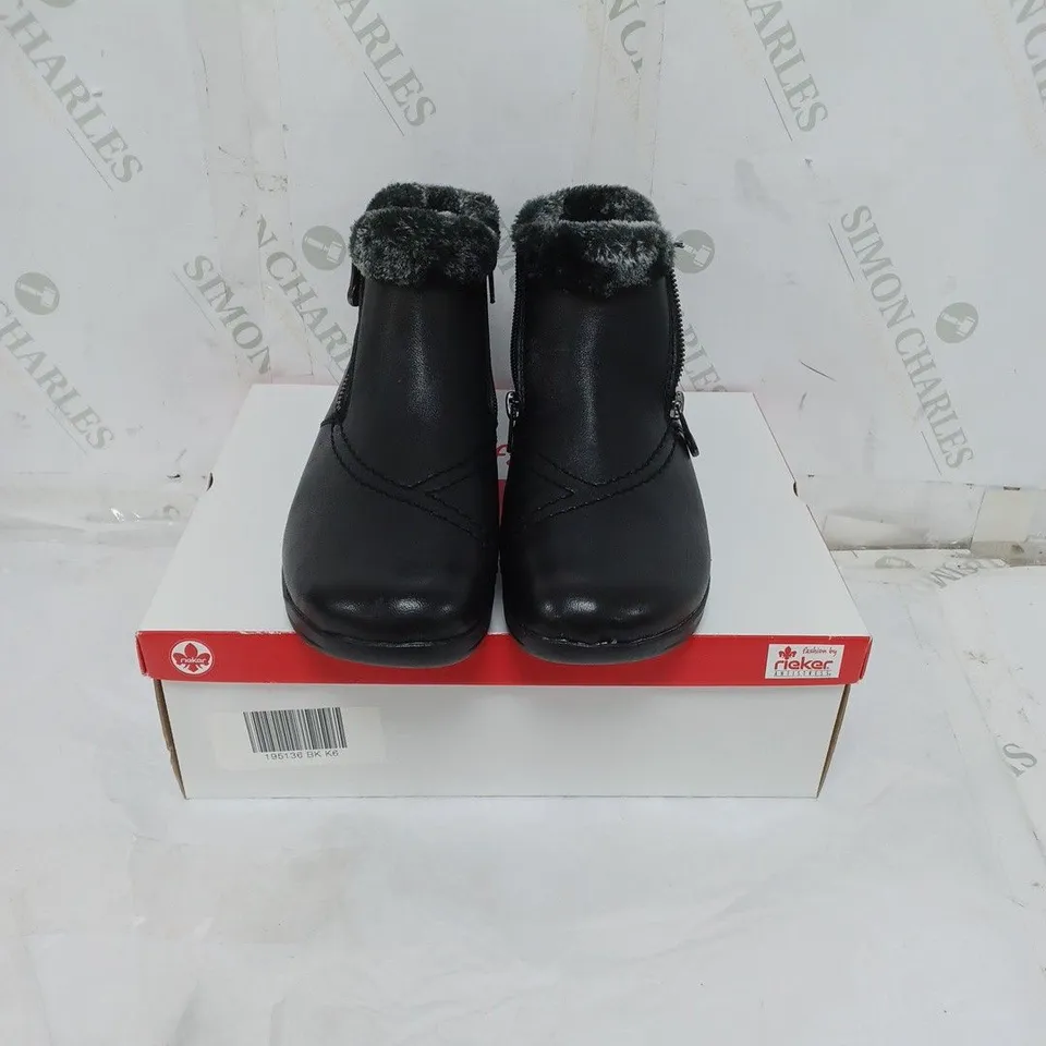 BOXED RIEKER ANTISTRESS LADIES BLACK FLEECE LINED BOOTS ZIP FASTENING. SIZE EU 39