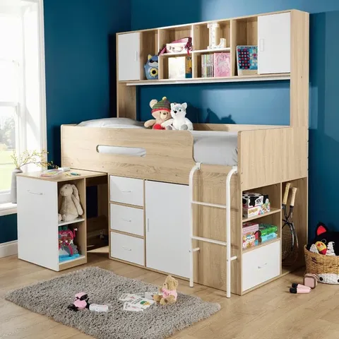 BOXED SINGLE (3') CABIN BED BED FRAME WITH STORAGE INCLUDED WITH BUILT-IN LADDER (3 BOXES)