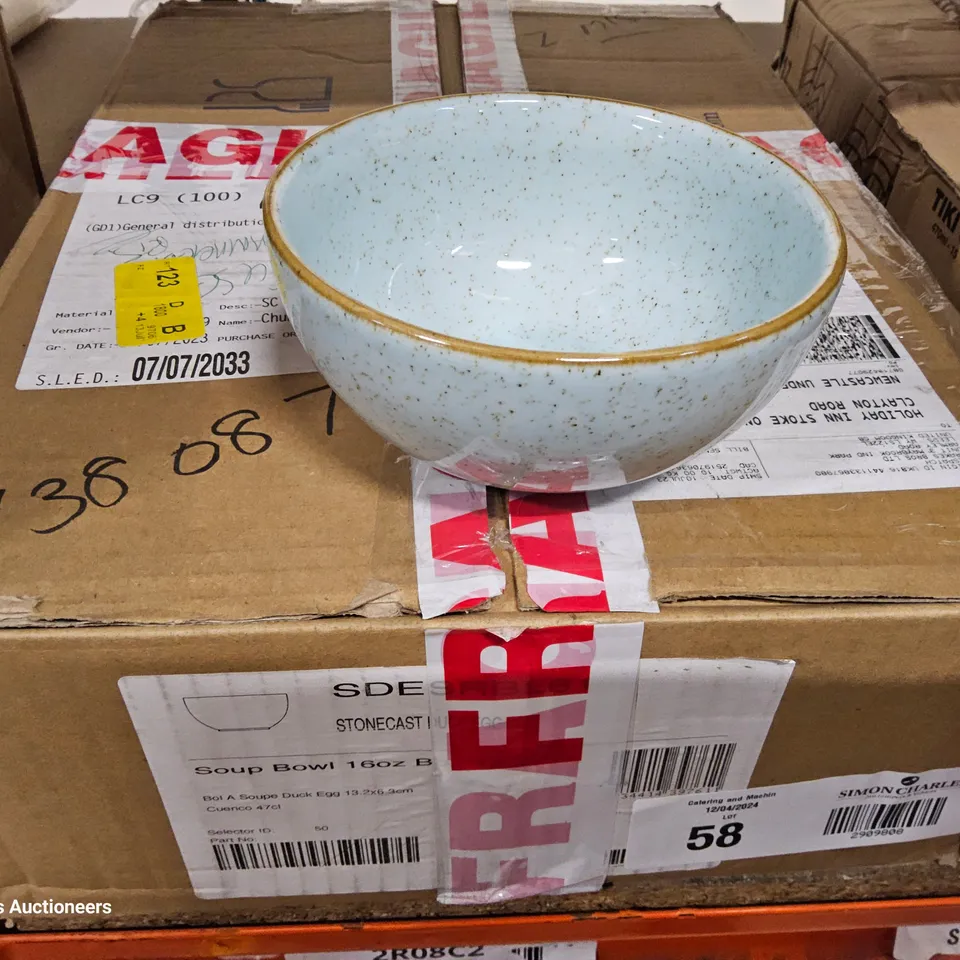 THREE BOXES ASSORTED CROCKERY, INCLUDING, 10 STONECAST SOUP BOWLS, 5 × RIBBED RAMAKINS & QUANTITY OF BUTTER POTS.