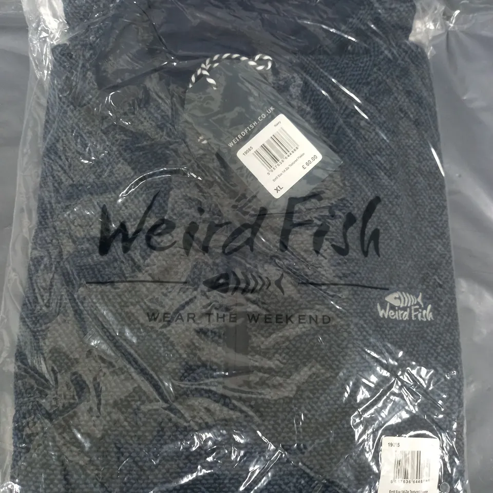 BAGGED WEIRD FISH ERRILL ECO 1/4 ZIP TEXTURED FLEECE IN NAVY - XL
