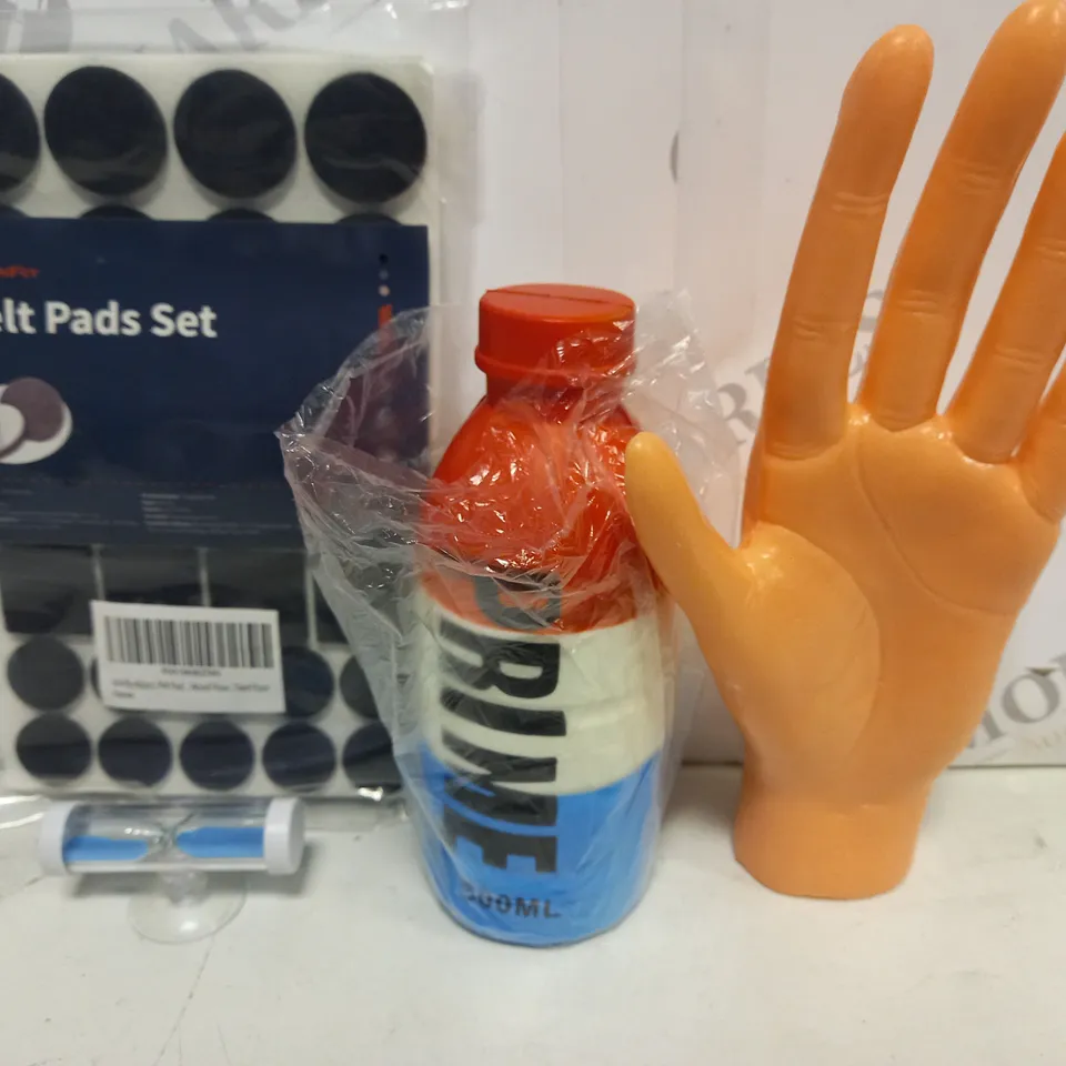 APPROXIMATELY 15 ASSORTED HOUSEHOLD ITEMS TO INCLUDE FELT PADS SET, STRESS PRIME BOTTLE, ETC