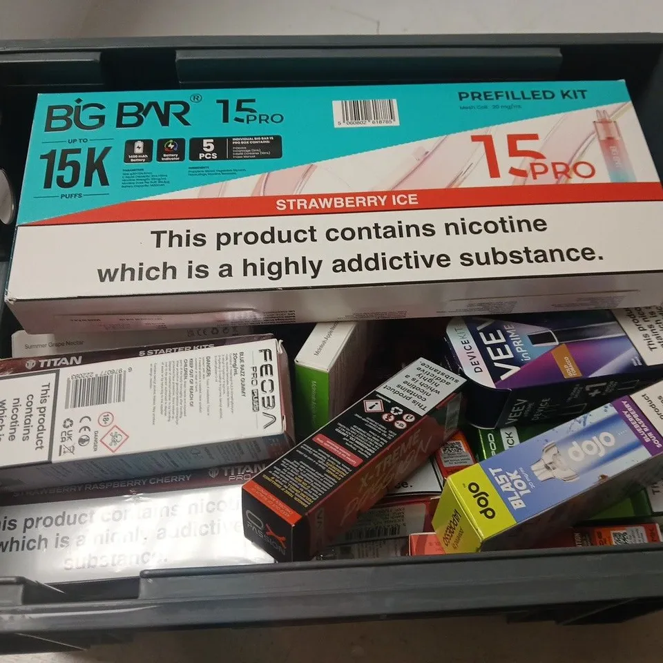 APPROXIMATELY 20 ASSORTED E-CIGARETTE PRODUCTS TO INCLUDE BRANDS SUCH AS PYNE POD, OXVA, TITAN, ETC - COLLECTION ONLY