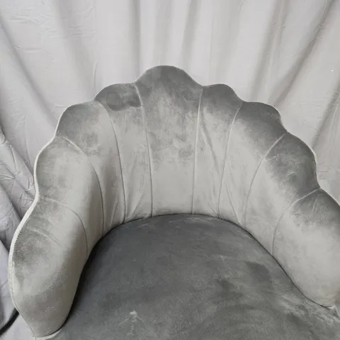 GREY VELVET ACCENT ARMCHAIR WITH SCALLOPED BACK - COLLECTION ONLY