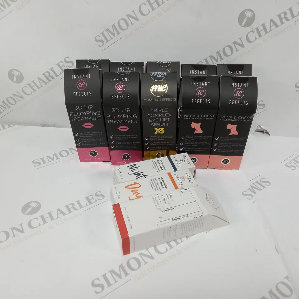 APPROXIMATELY 13 ASSORTED MY INSTANT EFFECTS BEAUTY PRODUCTS TO INCLUDE LIP PLUMPING TREATMENT, TRIPLE COMPLEX EYE LIFT SERUM, NECK & CHEST REJUVENATING SERUM ETC.
