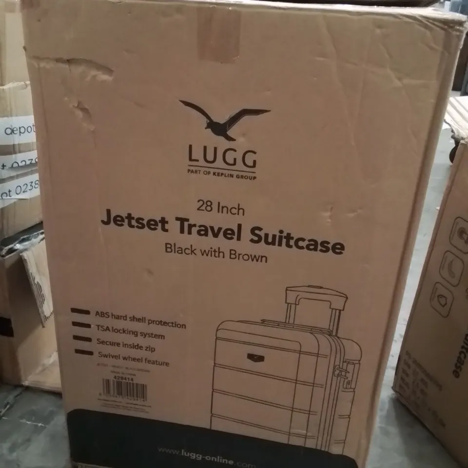 BOXED LUGG JETSET TRAVEL SUITCASE BLACK WITH BROWN 