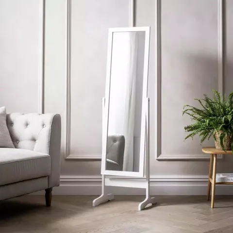 BOXED WHITE FREE STANDING CHEVAL MIRROR - 146x41cm