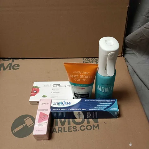 APPROXIMATELY 15 ASSORTED COSMETIC ITEMS TO INCLUDE COLOR WOW MONEY MIST, NEUTROGENA, WHITENING STRIPS, TOOTHPASTE ETC