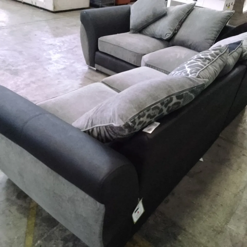 QUALITY DESIGNER 3PCS CORNER SOFA - GREY/BLACK FABRIC 