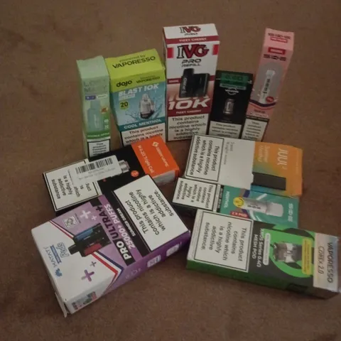 APPROXIMATELY 20 ASSORTED E-CIGARETTE PRODUCTS TO INCLUDE BRANDS SUCH AS IVG, LOST MARY, DOJO, ETC - COLLECTION ONLY