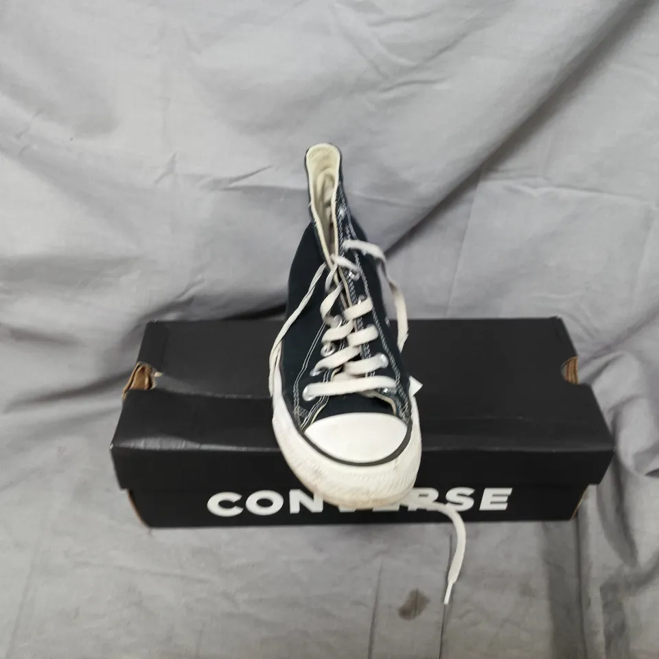 CONVERSE HI-TOP TRAINERS – NAVY CANVAS WITH WHITE LACES (BOXED)