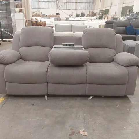 QUALITY DESIGNER FABRIC UPHOLSTERED 3 SEATER MANUAL RECLINER SOFA WITH POWER OUTLET