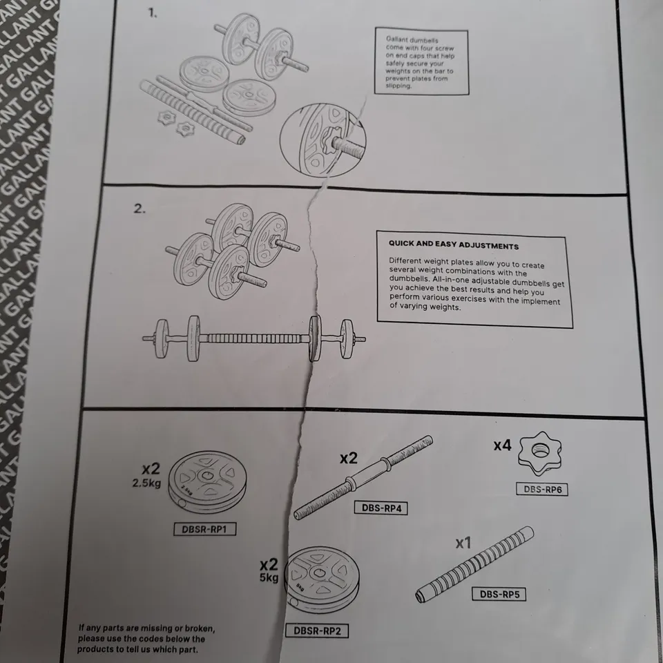 GALLANT 20KG ADJUSTABLE DUMBBELLS SET, 2 IN 1 DUMBBELLS AND BARBELL HAND FREE WEIGHTS - COLLECTION ONLY
