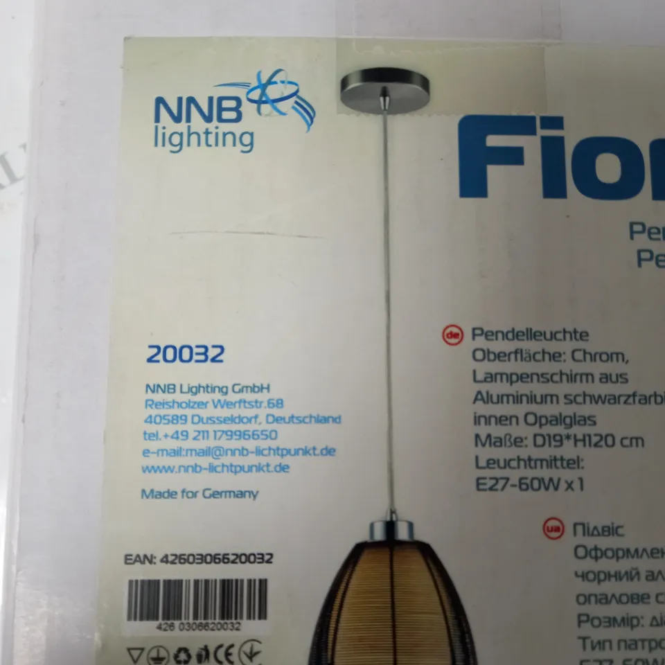 BOXED NNB LIGHTING FIONA 1 LIGHT PENDANT IN BLACK