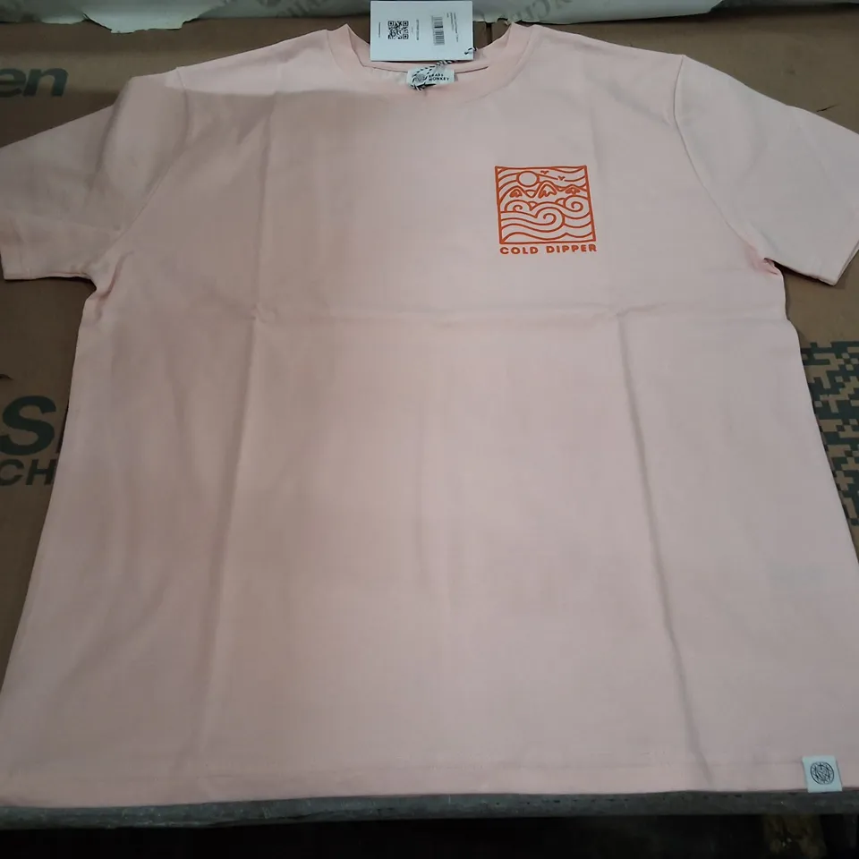 BOX CONTAINING APPROXIMATELY 38 BRASS MONKEY LADIES PINK COLD DIPPER T-SHIRT, SIZE L