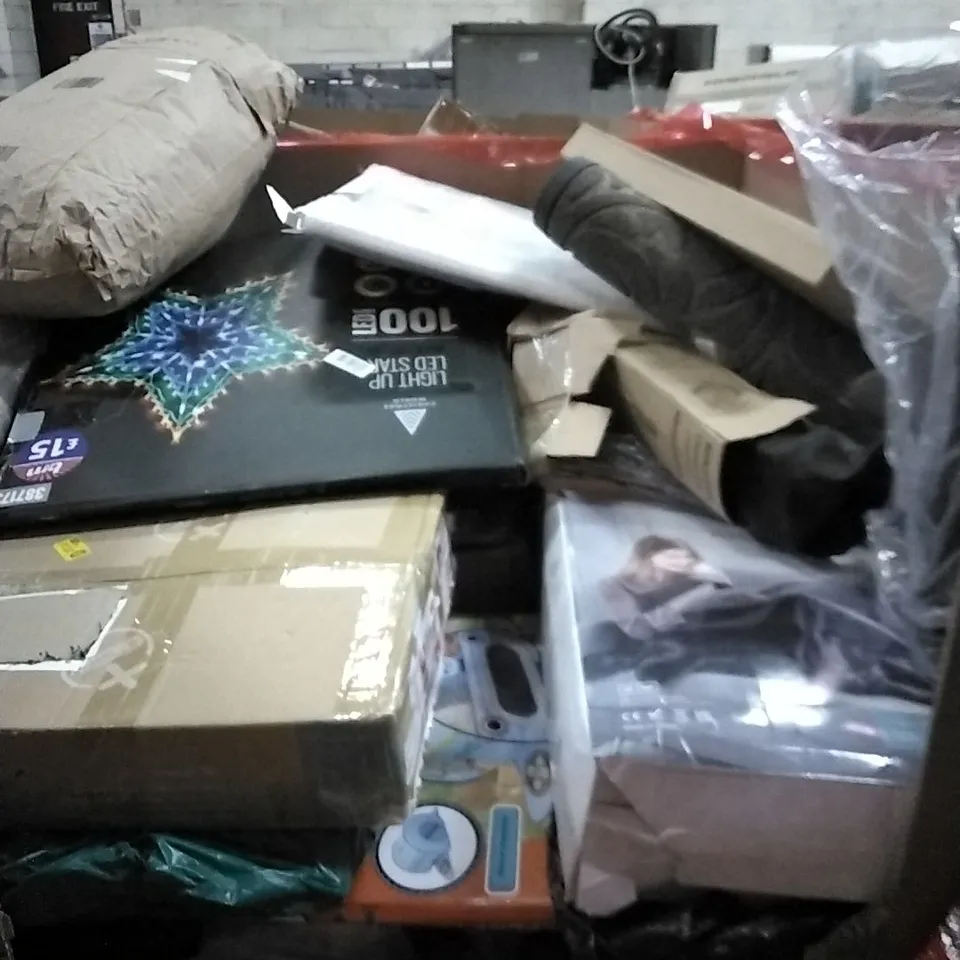 PALLET OF HOUSEHOLD ITEMS TO INCLUDE ELECTRIC BLANKET, LED STAR LIGHT,FLOOR MAT,FRACTURE BOOT AND OTHER ASSORTED ITEMS...