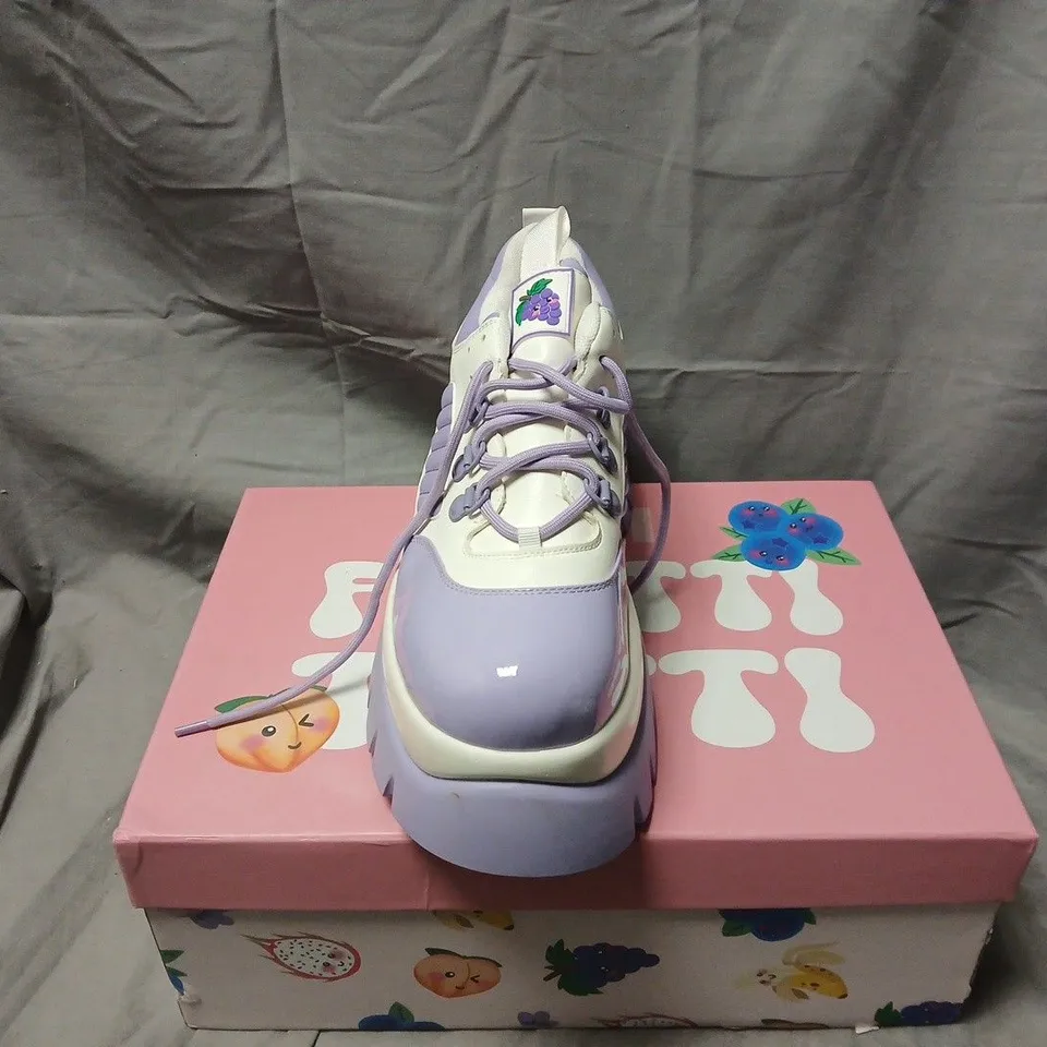 BOXED PAIR OF KOI FRUITTI TUTTI GRAPE JELLY TRAINERS  - UK 9