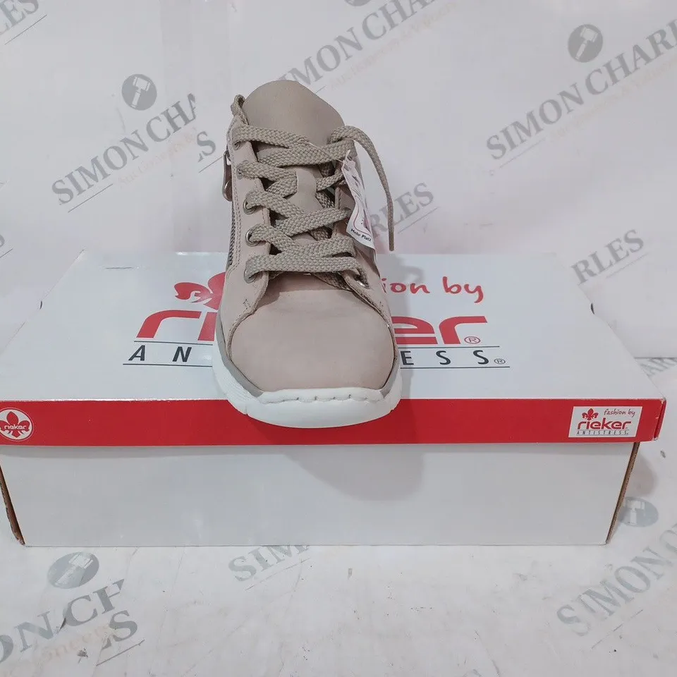BOXED PAIR OF RIEKER TRAINERS IN TAUPE SIZE 6
