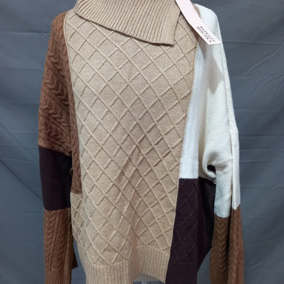 BADGLEY MISCHKA MIX CABLE SWEATER IN CHOCOLATE/WAFER/CREAM SIZE XL