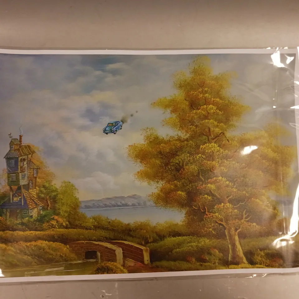 SIGNED HARRY POTTER FLYING CAR ART PRINT