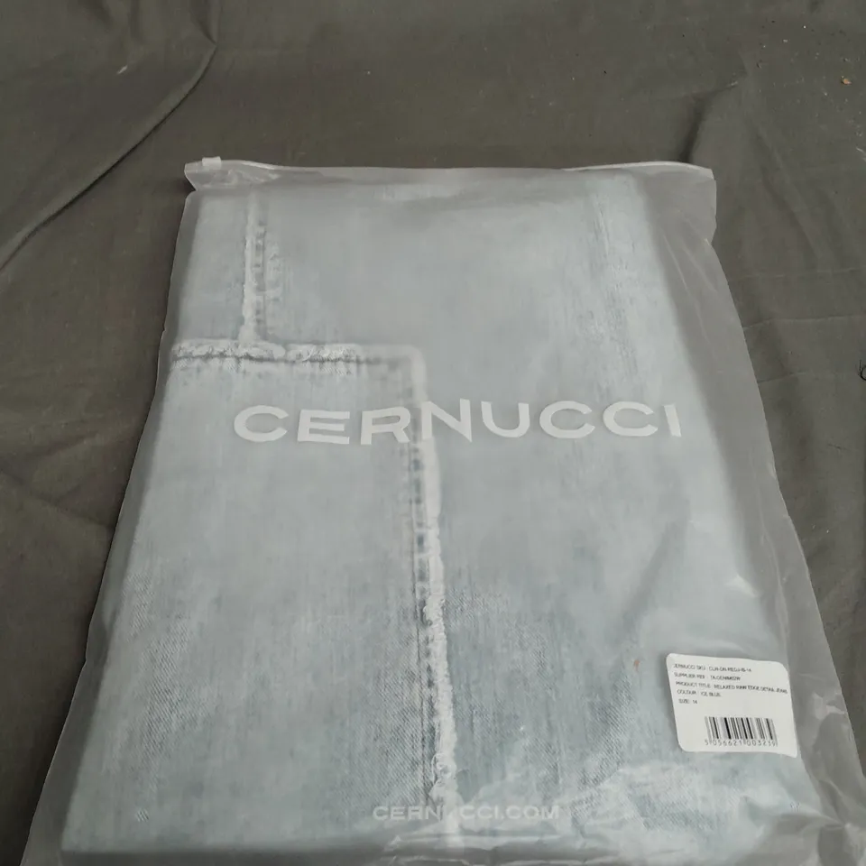 SEALED CERNUCCI RELAXED RAW EDGE DETAIL JEANS IN ICE BLUE - SIZE 14