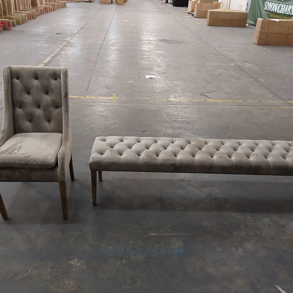 DESIGNER VELVET BENCH AND CHAIR SET (2 ITEMS)