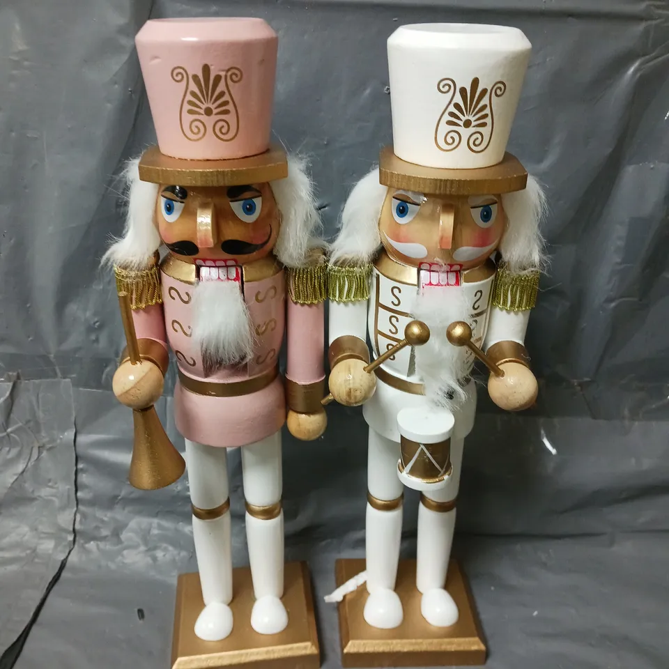 SET OF 2 PINK/WHITE NUTCRACKER CHRISTMAS DECORATIONS - 12 INCH