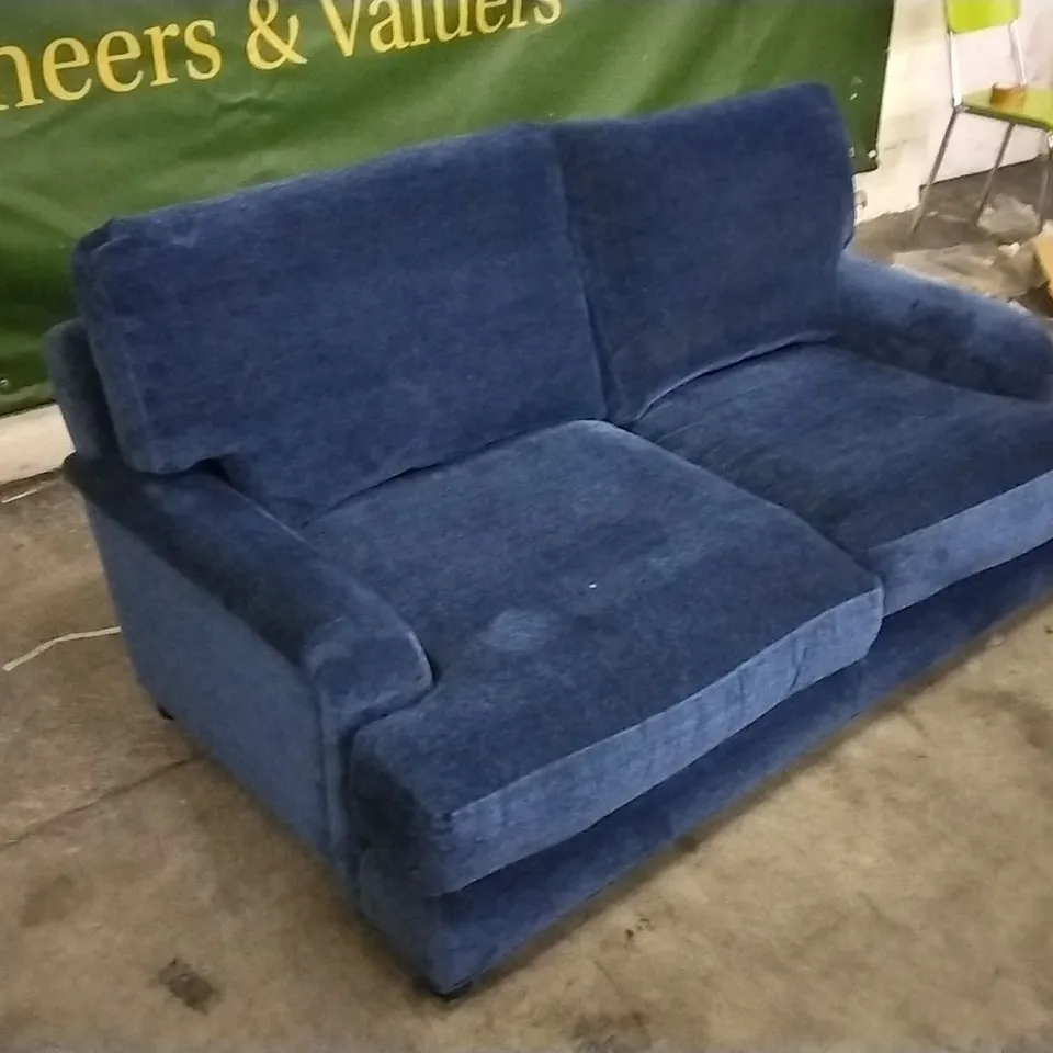 QUALITY DESIGNER LOUNGE CO 2 SEATER SOFA IN NAVY BLUE FABRIC