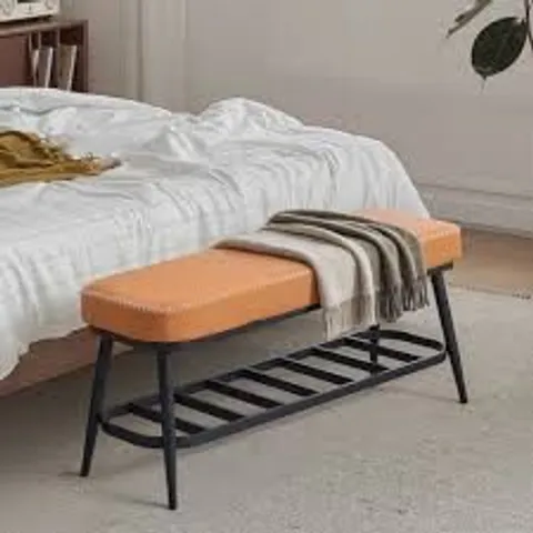 BOXED HOMCOM SINGLE SHELF BROWN PU LEATHER SHOE RACK BENCH (1 BOX)