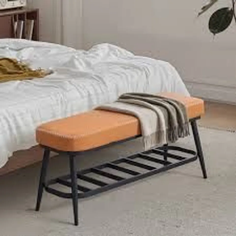BOXED HOMCOM SINGLE SHELF BROWN PU LEATHER SHOE RACK BENCH (1 BOX)