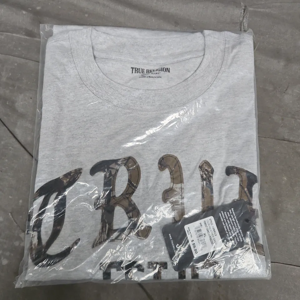 BAGGED TRUE RELIGION FOREST CAMO OVERSIZED TEE IN HEATHER GREY - XL