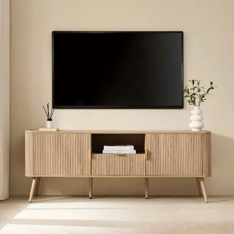 BOXED DUSK HATTIE TV UNIT FOR TVS UP TO 65"- LIGHT WOOD